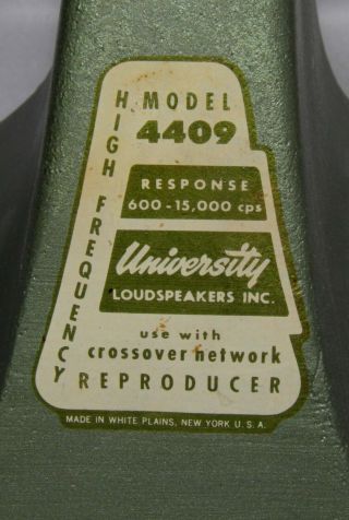 Vintage UNIVERSITY Loudspeaker 4409 High Frequency Horn T - 30 Driver Unit 8 Ohms 2