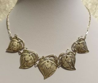 Vintage Chunky 925 Solid Sterling Silver Filigree Panel Chain Collar Necklace