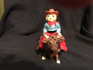 Vintage Cowboy On Bull Salt And Pepper Shakers