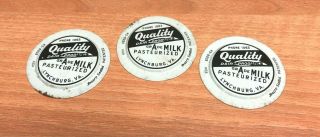 (3) Vintage Quality Dairy Dacro Milk Bottle Caps Lynchburg,  Va.