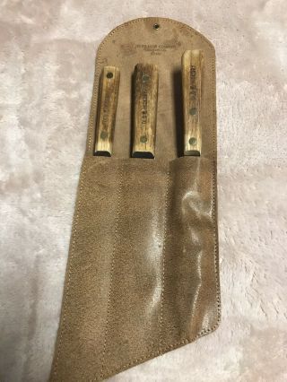 Vintage Carbon Steel Chef Kitchen Ontario Knife Co.  3pc Old Hickory Set Pouch