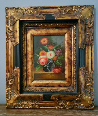 Vintage Oil Painting On Wood Panel,  Signed,  W/gilded Wood Stepped Frame