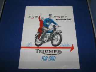 Vintage Triumph Motorcycle 1960 Dealer Sales Brochure,  All Model Spec Sheet 650