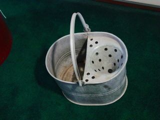 Vintage Oval Galvanized Mop Bucket Pail With Cone Shape Water Extracter Insert