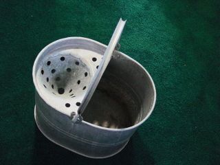Vintage Oval Galvanized Mop Bucket Pail With Cone Shape Water Extracter Insert 2