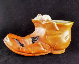 Vintage Halloween Witches Boot Planter Mice Pumpkin Orange Japan Pottery