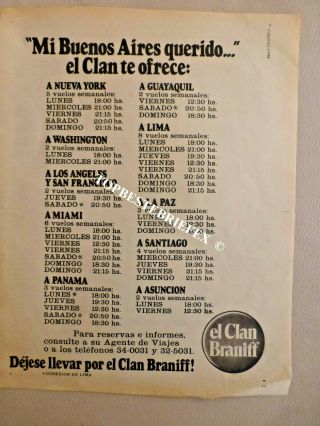 Braniff Airlines 1 Print Ad Advertsing Vintage Argentine 14