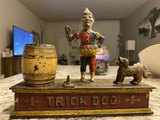 Antique Cast Iron Trick Dog 6 Part Base Hubley 1888 Mechanical Bank