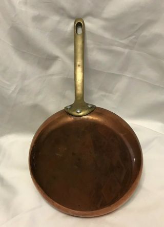 Vintage Copper Saute Frying Pan Brass Handle 8 