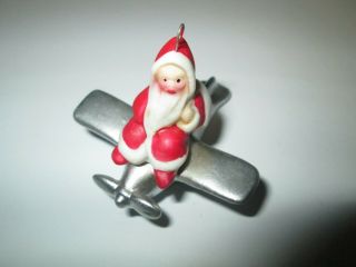 Vintage Midwest Porcelain Santa Claus On Airplane Christmas Tree Ornament