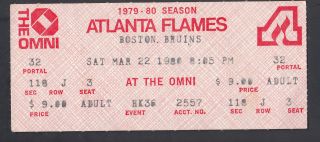 Vintage Boston Bruins At Atlanta Flames March 22 1980 Ticket Stub