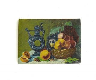 Small Antique German Fruits Still Life Oil Painting About 1800