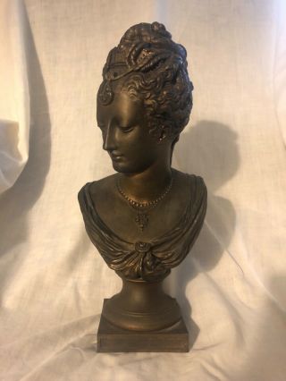 Fine Antique Metal Victorian Renaissance Revival Bust Of Woman 1870’s 12” Art Us