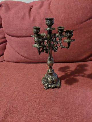Vintage Brass Candelabra Stands 12 " Tall,  8 " Span With Rotatable Arms