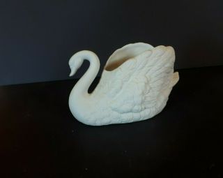 F.  T.  D.  A Vintage Ceramic White Swan Planter Vase Trinket Dish Home Decor