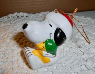 Vintage 1972 Peanuts Santa Snoopy & Woodstock Porcelain Christmas Ornament B7