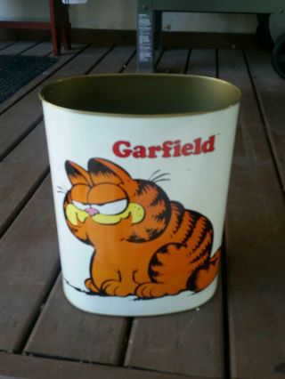 Vintage 1978 Garfield 13 " Metal Trash Garbage Can