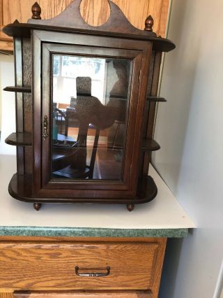 Vtg Mahogany Wood Table Top Wall Hanging Display Curio Cabinet Chest Shelf
