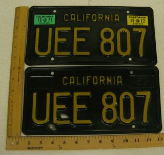 1963 63 1971 1972 California Ca License Plate Tag Pair Set Uee 807 - Yom Dmv,
