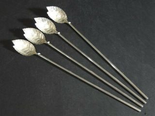 4 Tiffany Sterling Silver Leaf Julep Iced Tea Straw Spoons