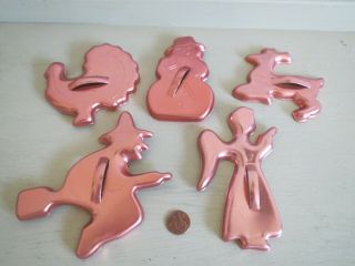 5 Vintage Copper Color Seasonal Holiday Aluminum Cookie Cutters