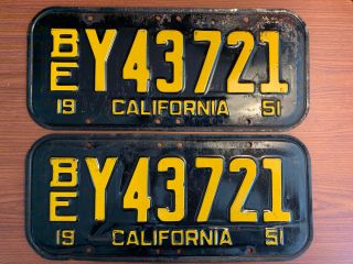 1951 California License Pair “be” Dmv Cleared Unsure If You Can Run Be On Cars