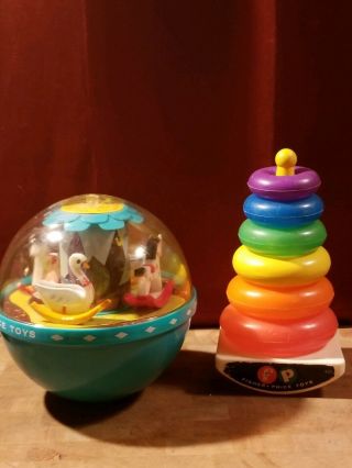 Vintage Fisher Price Stacking Rings/donuts 627 & Roly Poly Chime Ball 165