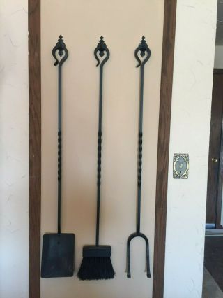 Three Vintage Wrought Iron Hanging Fireplace Tools