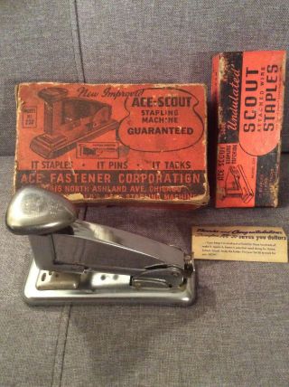 Vintage Ace Co.  Scout Model No.  202 Stapler In Orig.  Box W/staples