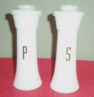 Tupperware Vintage Salt & Pepper Shaker Set White W/gold Letters 6 " Perfect