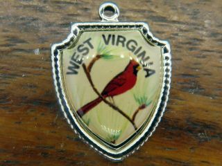 Vintage Sterling Silver West Virginia Cardinal State Travel Shield Charm E19