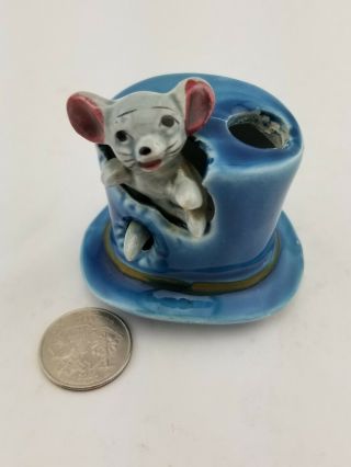 Vintage Mouse In Top Hat Ceramic Small Toothpick Holder Figurine Japan