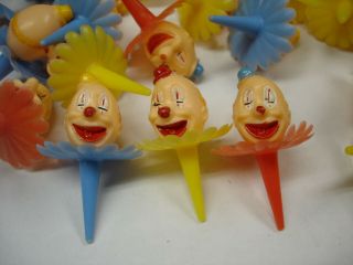 144 Pc Vintage Clown Head Cupcake Picks Cake Toppers Plastic Yellow Blue Red