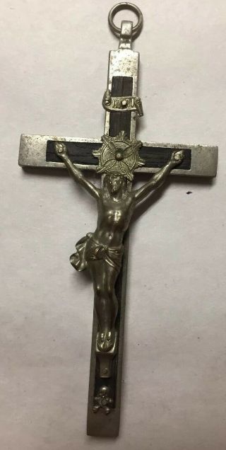 Vintage Wood & Metal Crucifix With Skull & Crossbones,  Made In Germany