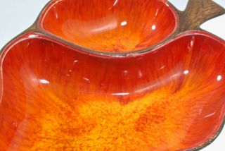 Vintage Treasure Craft Ceramic Leaf Divided Serving Tray Orange Glaze Faux Wood 3