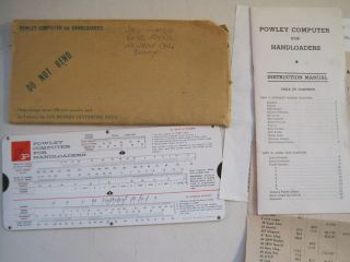 Vintage 1962 Powley Computer For Handloaders W/ Instructions Slide Calculator