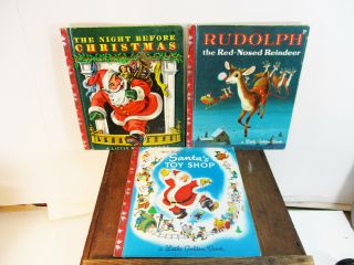 3 Little Golden Books Santa’s Toy Shop Rudolph & The Night Before Christmas