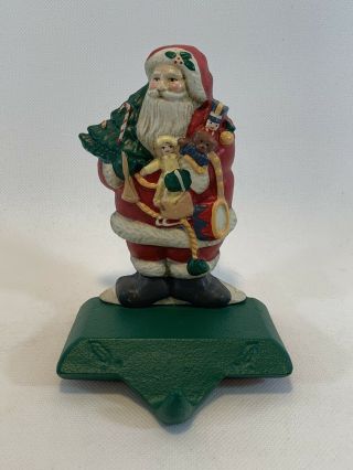 Vtg Cast Iron Santa Christmas Stocking Holder Hanger Green With Toys - 1991