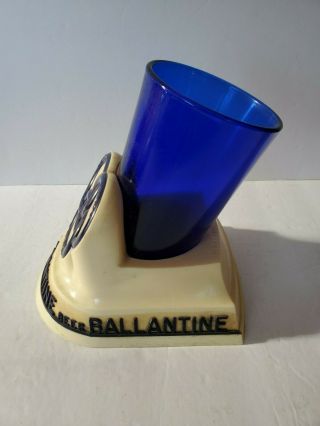 Vintage 1950 ' s Ballantine Beer & Ale Foam Scraper Holder Cobalt Blue Glass 2