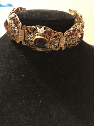 Vintage 1920s Art Deco Czecho Czech Garnet Bracelet Enameled Signed