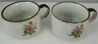 Vintage Ceramic Kitschy Soup Medium Cup Bowl Mug Flower Design Japan Set Of 2