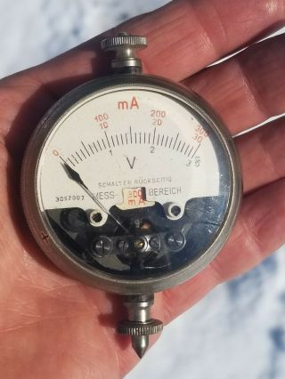 Vtg Siemens & Halske Ammeter Voltmeter In Pocketwatch Clock Form Unique