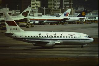 Kodak Slide Hong Kong Kai Tak Airport Air China B - 737 1992 Hkg