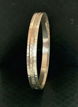 Vintage Solid Sterling Silver - Art Deco Style Bangle - Over The Wrist