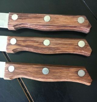 Vintage Mighty Oak by Imperial Set Of 3 Steak Knives Wood Handles,  4” Blades USA 3