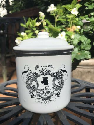 Vintage Decor Metal Gourmet Dog Treat Canister Container Black & White Pet Love