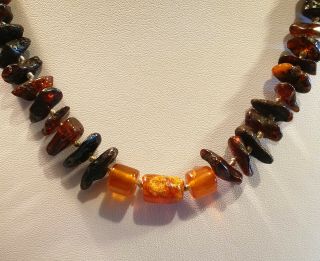 Vintage Individually Knotted Polished Baltic Amber Nugget Bead Necklace 2