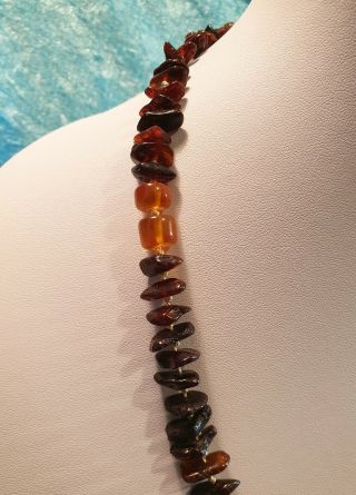 Vintage Individually Knotted Polished Baltic Amber Nugget Bead Necklace 3