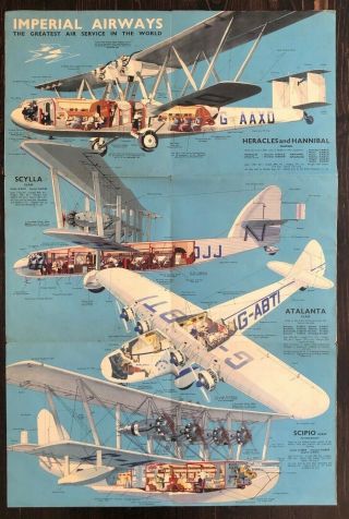 Imperial Airways 1934 Cutaway Airline Brochure Poster Flying Boats Hp.  42 Scylla
