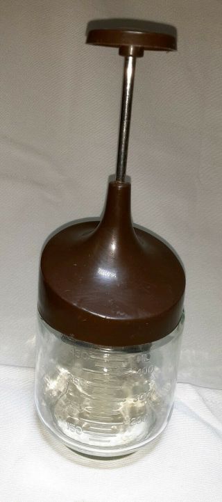 Vintage Gemco Food & Nut Chopper Stainless Steel Blades 2 Cup Glass Jar Brown